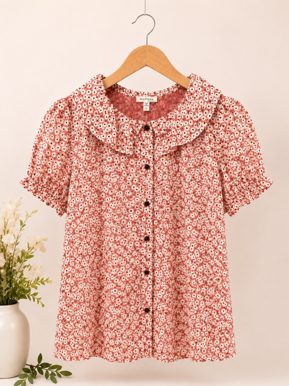 Monteau Coral Lace Button-Up Blouse (304)